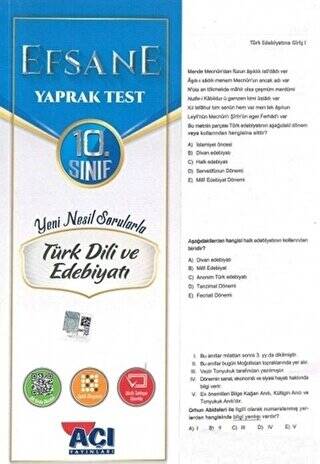 10. Sınıf Türk Dili ve Edebiyatı Efsane Yaprak Test - 1