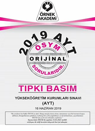 2019 AYT ÖSYM Orjinal Soruları Tıpkı Basım - 1