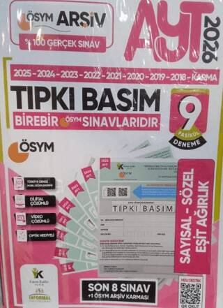 2026 AYT ÖSYM Çıkmış Soru Tıpkı Basım Türkiye Geneli Dijital Çözümlü 6lı Paket Deneme - 1