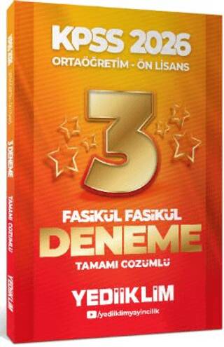 2026 KPSS Ortaöğretim - Önlisans Genel Yetenek Genel Kültür Tamamı Çözümlü 3 Yıldız Fasikül Deneme - 1