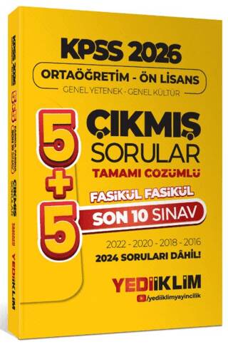 2026 Ortaöğretim-Önlisans Genel Yetenek Genel Kültür 5+5 Tamamı Çözümlü Son 10 Sınav Fasikül Fasikül Çıkmış Sorular - 1