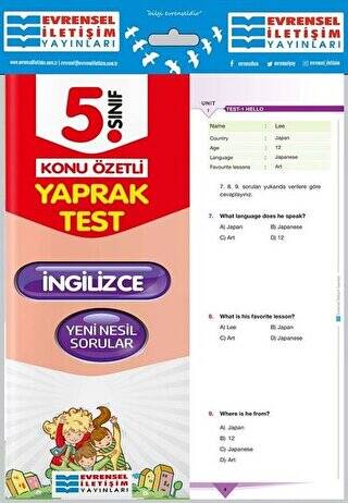 5. Sınıf İngilizce Konu Özetli Yaprak Test - 1