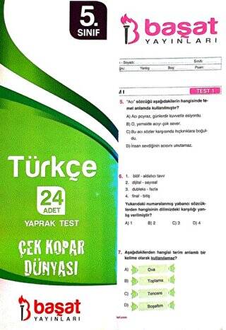 5. Sınıf Türkçe 24 Yaprak Test - 1