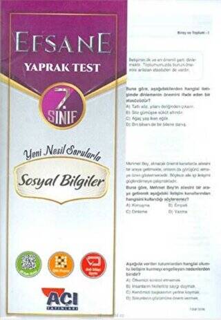 7. Sınıf Sosyal Bilgiler Efsane Çek Kopart Yaprak Test - 1