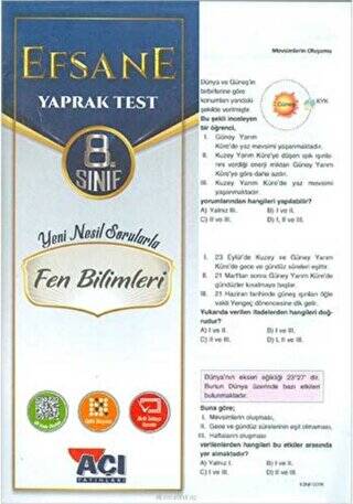 8. Sınıf Fen Bilimleri Efsane Çek Kopart Yaprak Test - 1