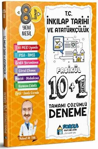 8. Sınıf LGS T.C. İnkılap Tarihi ve Atatürkçülük Tamamı Çözümlü Fasikül 10 Branş 1 Genel Deneme - 1