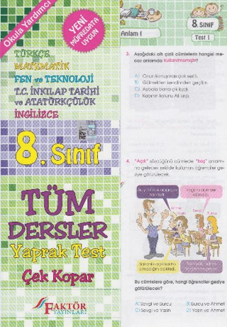 8. Sınıf Tüm Dersler Çek Kopar Yaprak Test - 1