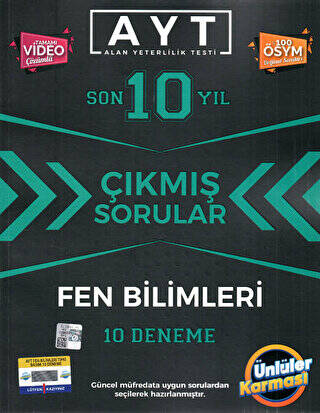 AYT Fen Bilimleri Son 10 Yıl Çıkmış Sorular 10 Deneme - 1