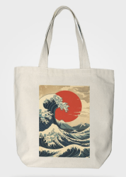 Bez Çanta Gabardin Kumaş %100 Pamuk - Kanagawa Dalgası - Bcoverart