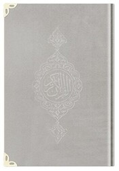 Çanta Boy Kadife Kur`an-ı Kerim Açık Gri, Yaldızlı, Mühürlü - 1005 Açık Gri - Hayrat Neşriyat
