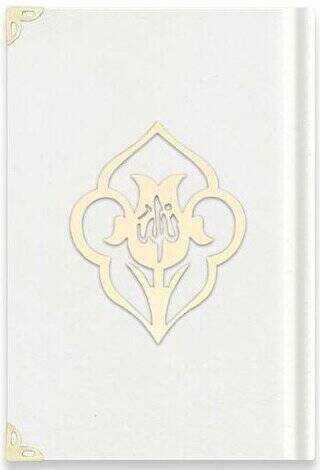 Çanta Boy Kadife Kuran-ı Kerim Beyaz, Güllü, Mühürlü - A3 Beyaz - 1