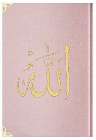 Çanta Boy Kadife Kur`an-ı Kerim Pudra Pembe, Nakışlı, Yaldızlı, Mühürlü - E5 Pudra Pembe - 1