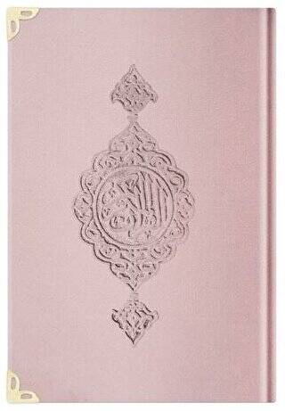 Çanta Boy Kadife Kur`an-ı Kerim Pudra Pembe, Yaldızlı, Mühürlü - E5 Pudra Pembe - 1
