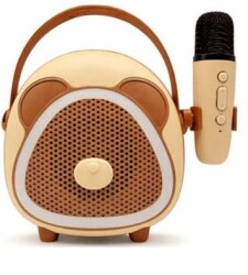 Çocuklara Özel Retro Tasarımlı Bluetooth Karaoke Mikrofon ve Ahşap Tripod Kahverengi - Crownwell