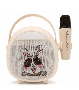 Çocuklara Özel Retro Tasarımlı Bluetooth Karaoke Mikrofon ve Ahşap Tripodlu – Beyaz - 1