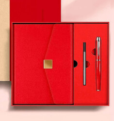 Deri Ajanda ve Özel Tükenmez Kalem Premium Hediye Seti - Kırmızı - Halk Kitabevi