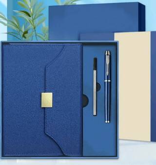 Deri Ajanda ve Özel Tükenmez Kalem Premium Hediye Seti - Mavi - 1