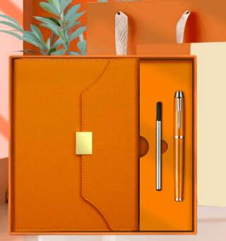 Deri Ajanda ve Özel Tükenmez Kalem Premium Hediye Seti - Turuncu - 1
