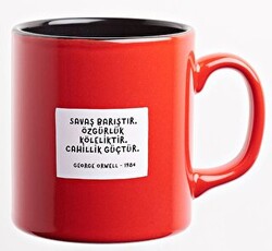 George Orwell 1984 Kupa Dışı Kırmızı İçi Siyah Seramik - 1