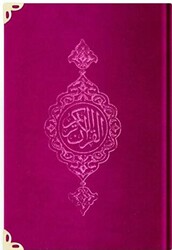 Hafız Boy Kadife Kur`an-ı Kerim Fuşya Pembe, Yaldızlı, Mühürlü - B6 F. Pembe - Hayrat Neşriyat