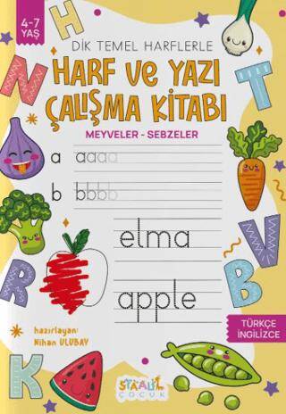 Harf ve Yazı Çalışma Kitabı - Meyveler - Sebzeler Boyama ve Aktivite Kitabı - 1