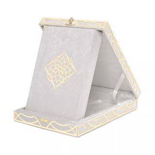 Kadife Kutulu Kur`an-ı Kerim Hafız Boy, Güllü, Krem - 1