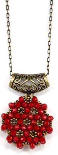 Bordo Cevşen Kolye Kristal, Yuvarlak - 1