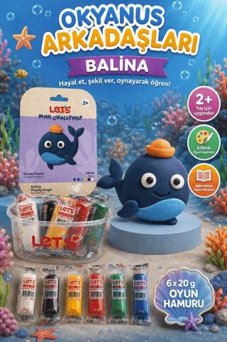 Let’s Mini Challenge 5 Renk Okyanus Arkadaşları Balina Oyun Hamuru 120g - 1