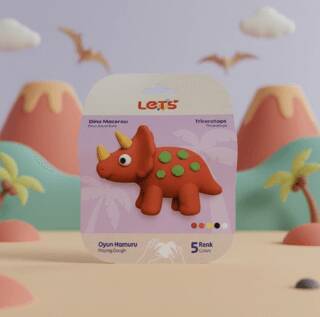Let’s Mini Changelle 5 Renk Dino Macerası Triceratops Oyun Hamuru 120g - 1