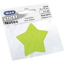 Mas Sticky Yapışkanlı Not Kağıdı Yıldız 70x70 mm 75 Yaprak - MAS Kırtasiye
