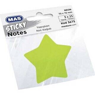 Mas Sticky Yapışkanlı Not Kağıdı Yıldız 70x70 mm 75 Yaprak - 1