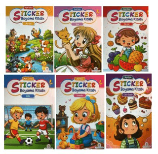 Neşeli Boyama Kitabı Sticker 6 Kitap Set - 1