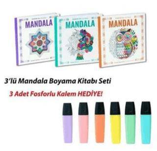 NTT - 3 lü Mandala Boyama Seti - 3 Renk Fosforlu Kalem Hediyeli - 1