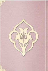 Orta Boy Kadife Kuran-ı Kerim Pudra Pembe, Güllü, Mühürlü - Hayrat Neşriyat