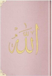 Rahle Boy Kadife Kur`an-ı Kerim Pudra Pembe, Nakışlı, Yaldızlı, Mühürlü E5 - Hayrat Neşriyat