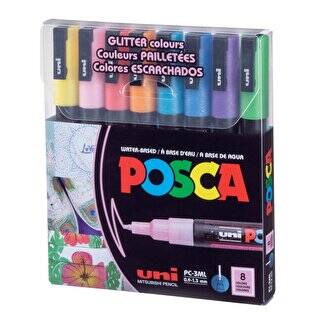 Uni Posca 0.9-1.3 Su Bazlı Poster Markörü Simli 8` li - 1