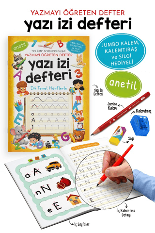 Yazı İzi Defteri - Yazmayı Öğreten Defter - Jumbo Kalem, Kalemtıraş ve Silgi Hediyeli - 1