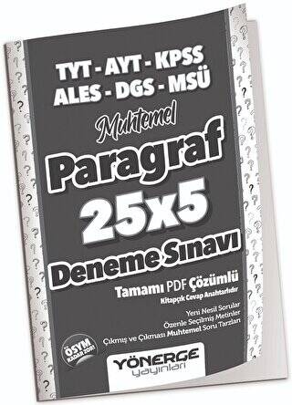 YKS TYT AYT KPSS ALES DGS MSÜ Muhtemel Paragraf 25x5 Deneme Çözümlü - 1